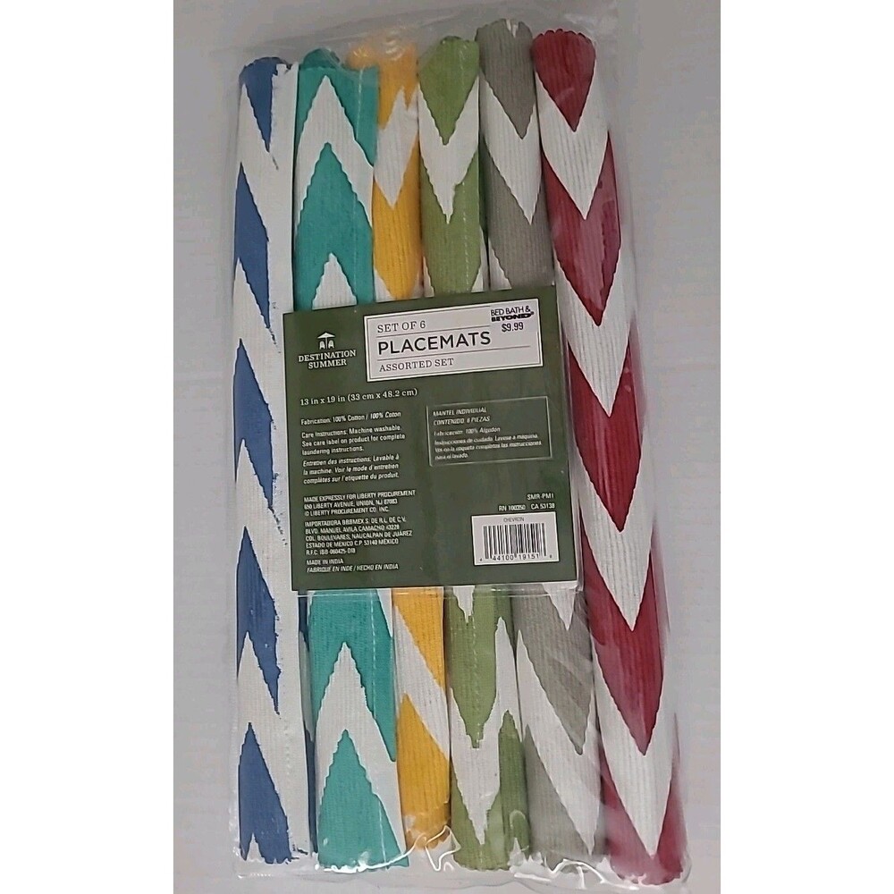 Set 6 Destination Summer Cotton Placemats Bed Bath Beyond Multicolor Zig Zag